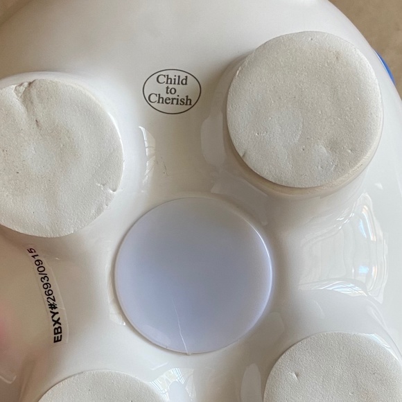 Child To Cherish White/Blue Polka Dots Ceramic Piggy Bank Baby Gift Nursery - Picture 5 of 6